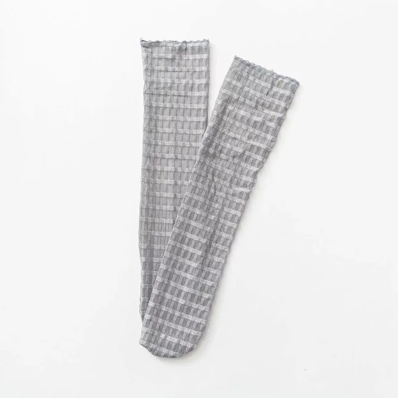 Light Gray FENNASI 2 пары Harajuku женские нейлоновые носки с принтом модные японские яркие шелковые перламутровые сетчатые шелковые носки сексуальные женские носки - Цвет: Light Gray