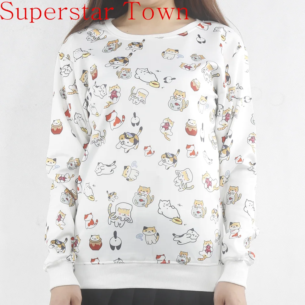 Neko Atsume Cute Cat Пуловер Harajuku Женский Топы Tee