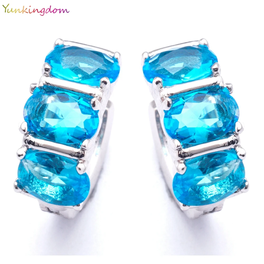 Серьги кольца Yunkingdom женские с тремя овальными кристаллами юбилейные украшения