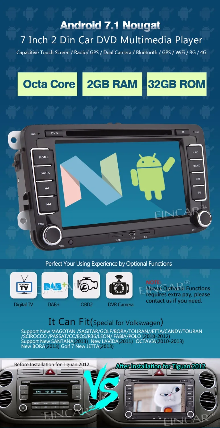 Eincar Авторадио 2 Din стерео 7 дюймов Сенсорный экран dvd плеер головное устройство с