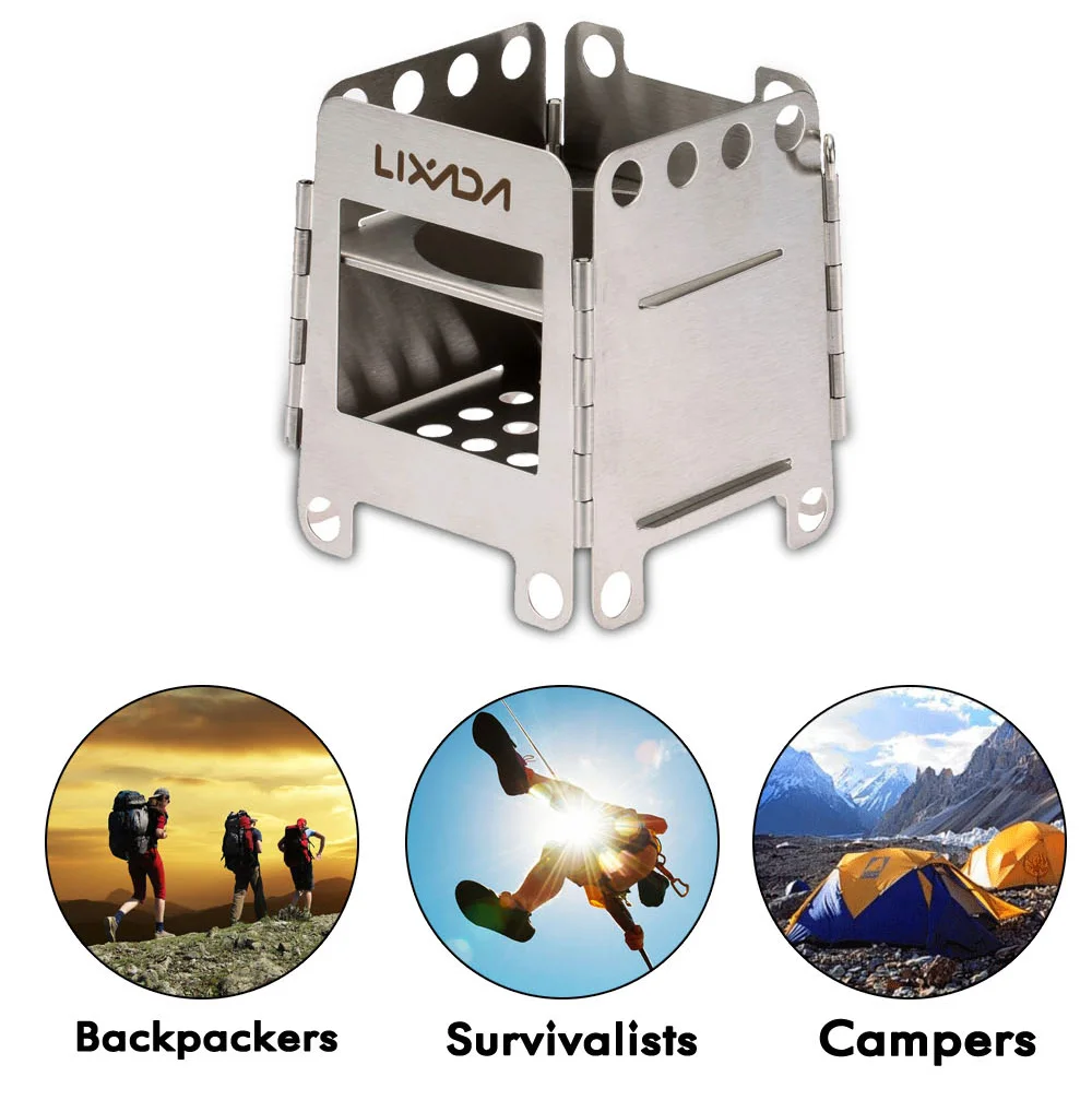 Портативная деревянная плита Lixada карманная Складная горелка из нержавеющей