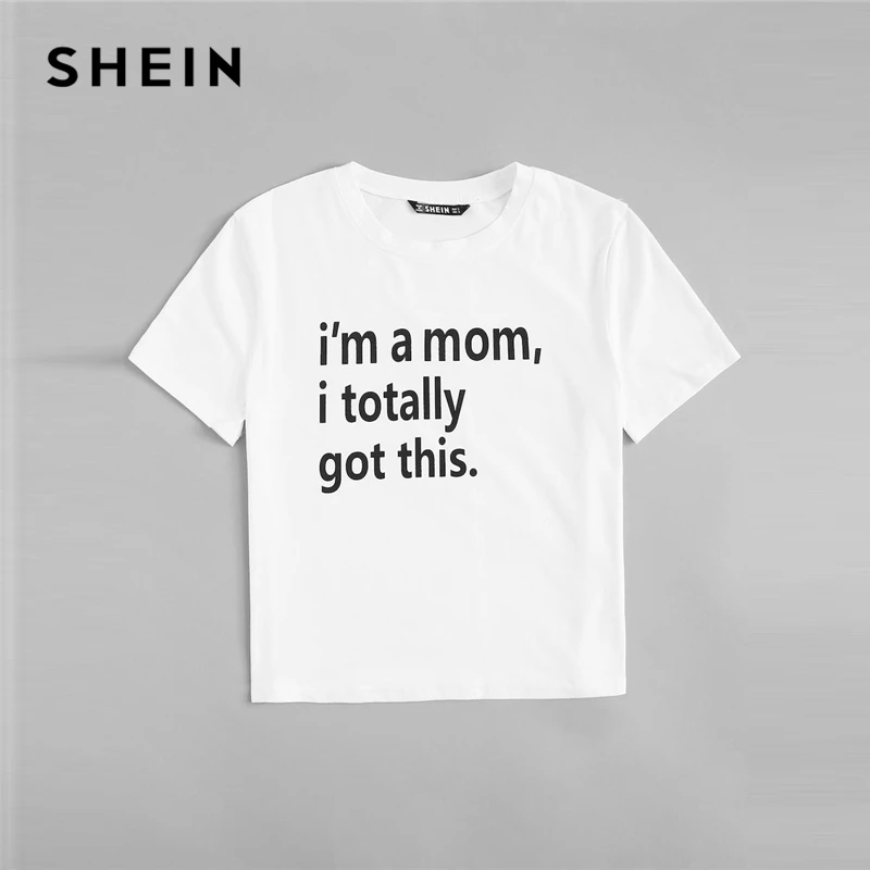 SHEIN Футболка С Текстовым Принтом И Коротким Рукавом Женский Летний Повседневный Топ