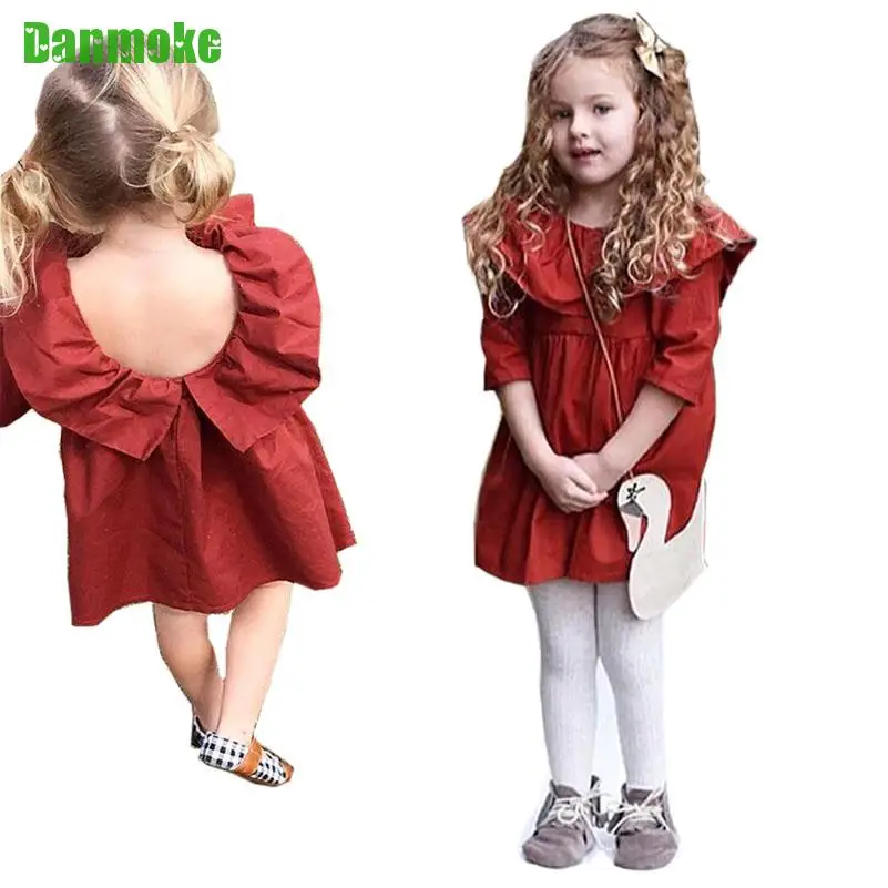 Danmoke Ins Spring Summer Children's Clothes Fashion Girl Vestido Casual Dress Girls Wood Ear Europe Green Red Party 1-4y | Детская