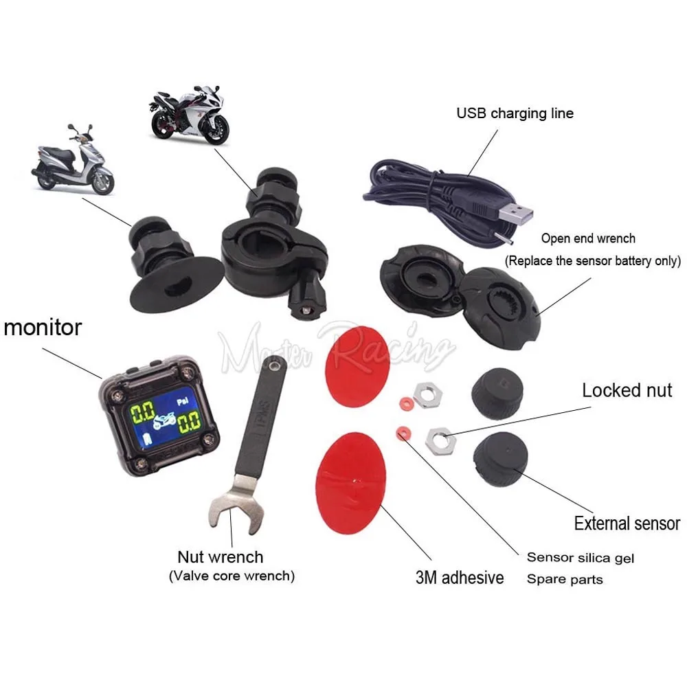 Шпион шин мотоцикла Давление мониторинга Системы цифровой Беспроводной внешний