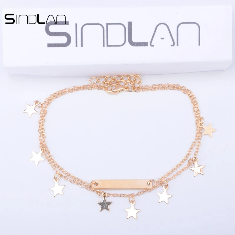Sindlan браслеты Новые простые золотые серебряные звезды блестки кисточка