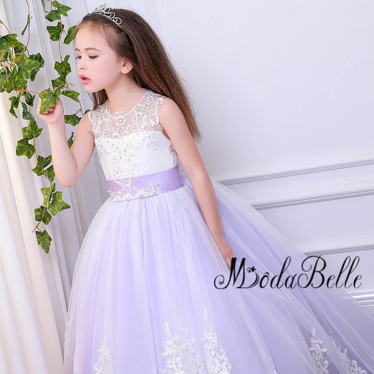Детское кружевное платье с длинным шлейфом аппликацией|beautiful communion dresses|communion