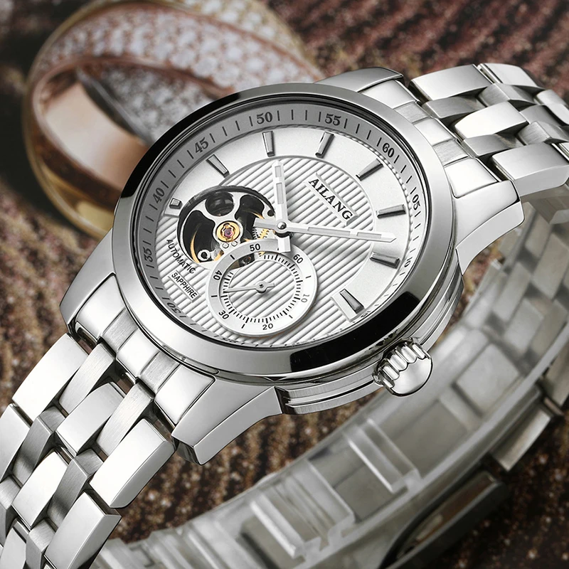 

Simple Fashion Businessmen Statement Watches 100% Real Stainless Steel Wrist watch Mechanical Self-winding Watch Hollow Relogios