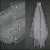 2021 elegant short wedding veil with comb two layers crystal edge white ivory tulle wedding accessories
