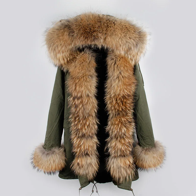green nature fur Брендовая длинная шуба из натурального Лисьего меха со съемным воротником, женские зимние куртки, толстая теплая меховая парка, пальто из натурального меха - Цвет: green nature fur
