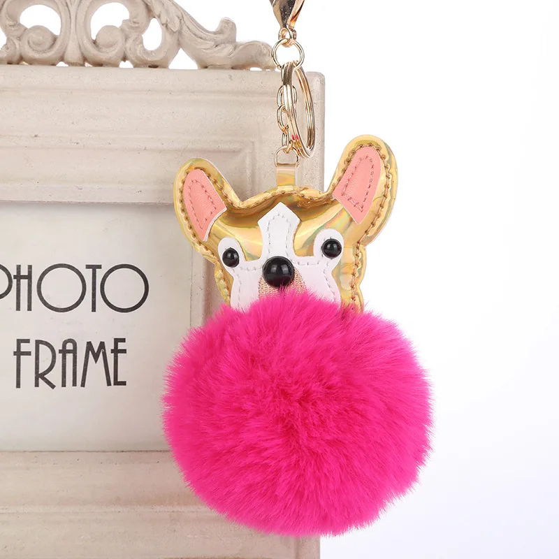 Пушистые Помпоны брелоки PU Золотая собака помпон для автомобиля искусственный