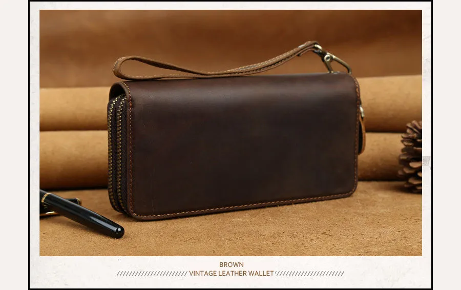Imported Head Layer Cowhide Both Zipper Men Clutch Wallet Genuine Leather Male Long Purse Vintage Man Notecase PR084009