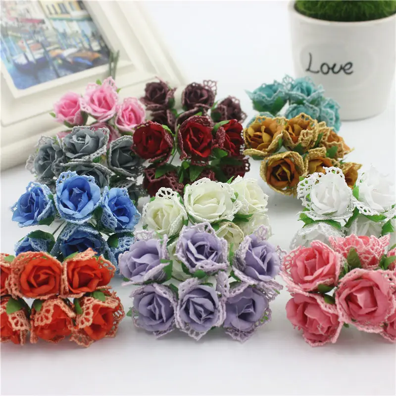 12 шт./лот Цветочные головки Шелковая роза букет Гирлянды шляпа свадебная одежда