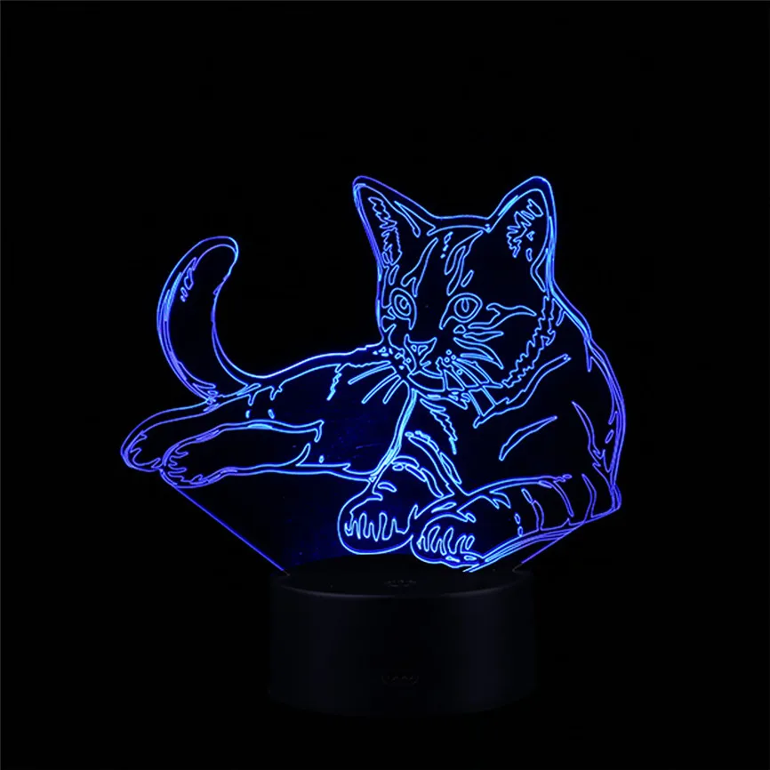 Кошка 3D ночник USB животное сменная лампа настроения светодиодный 7 цветов Иллюзия Настольная лампа с пультом дистанционного управления домашний декор игрушка подарок D#3