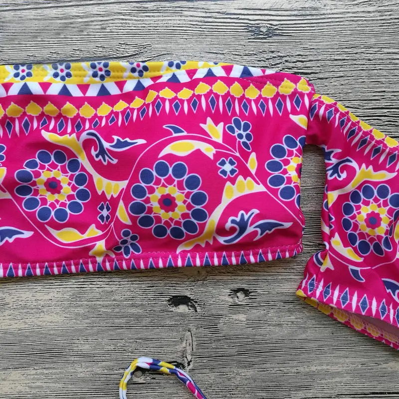 2017 Женский бикини набор винтажная печать бюстгальтер Пуш Ап Треугольник Высокая