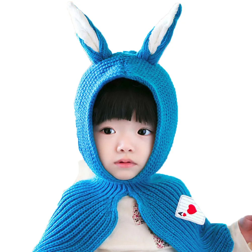 Baby Pompon Winter Hat Cute Rabbit Ears Kids Hats Keep Warm Set Scarf Shawl cap | Детская одежда и обувь