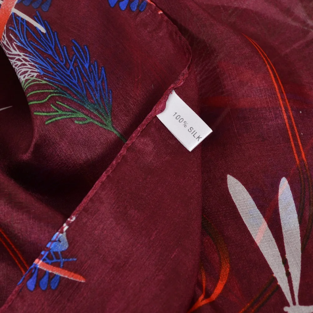 Женский шарф шаль BYSIFA весенне осенний бордовый цвет из чистого шелка длинная 100%