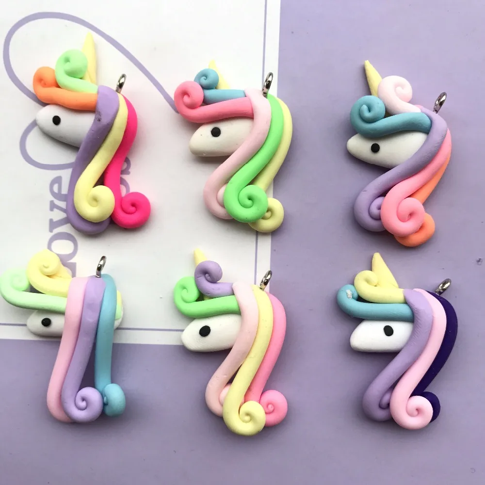 43*30 мм mix6pcs плоские пластмассовые мягкие керамические единороги подвески очень