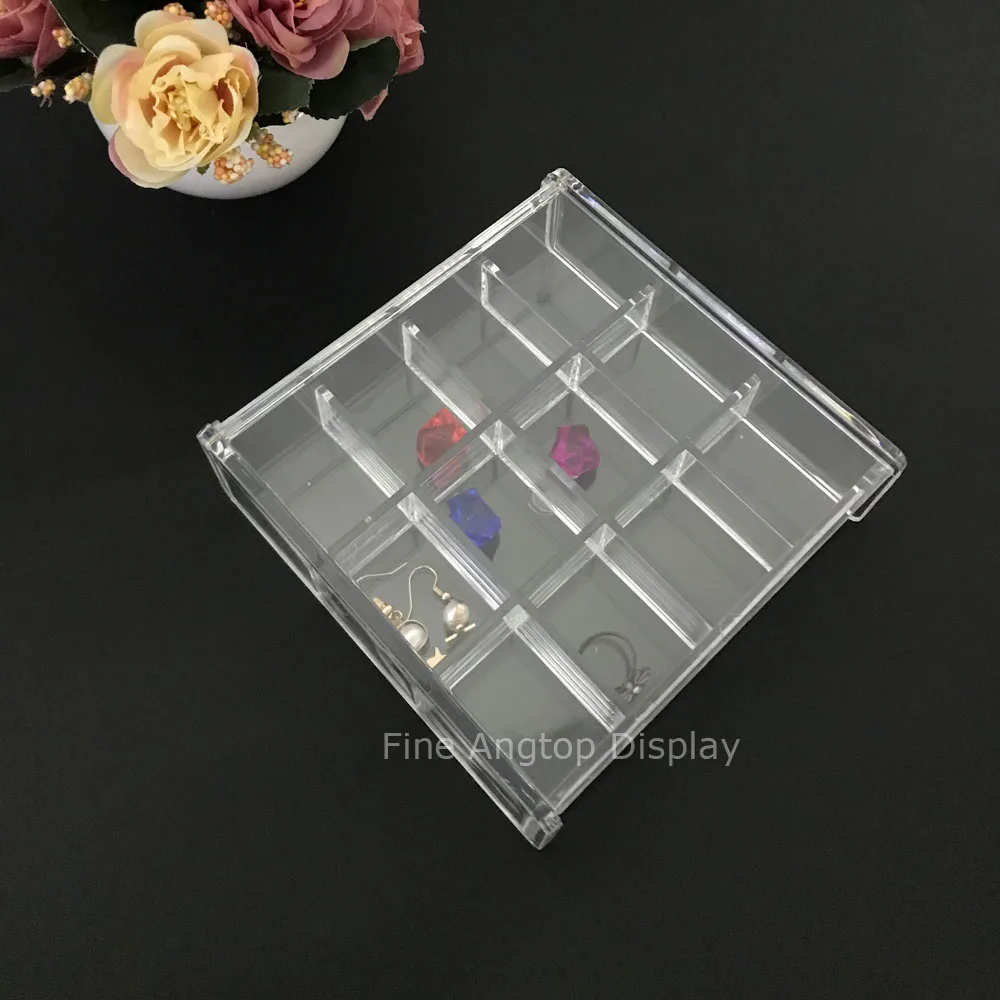 Transparent Acrylic Jewelry Storage Display Box With 12 Grids