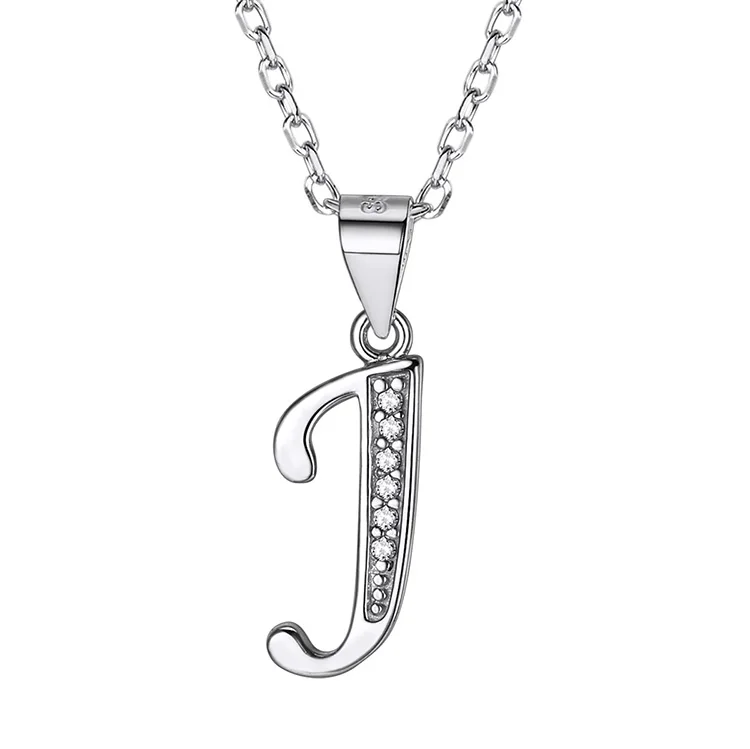 SILVERCUTE 925 пробы инициал из серебра ожерелье для женщин Альфабет кулон с цепочкой Имя ювелирные изделия подарок на день рождения SCP6396B - Цвет камня: J