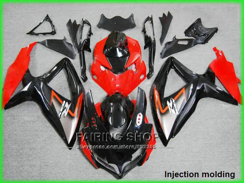 Литья под давлением обтекатель комплект для suzuki GSXR 600 750 2008 2009 2010 Красный Черный