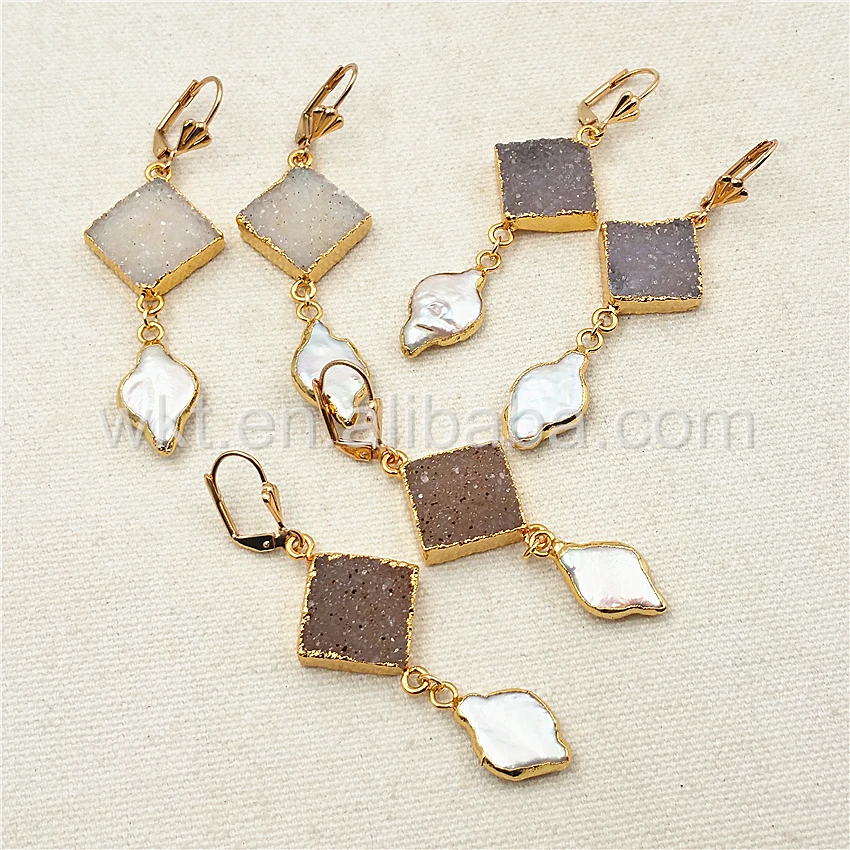 Серьги с натуральным жемчугом модные серьги золотого цвета пресноводной