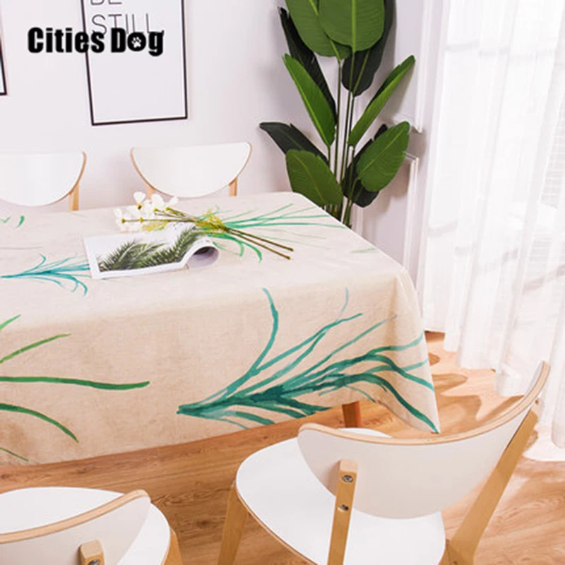 Tropical Plants Linen Table Cloth Geometric lattice Style Multifunctional Rectangle Cover Tablecloth |