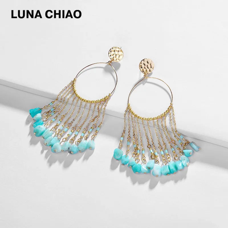 Серьги подвески LUNA CHIAO модные украшения из натурального камня для
