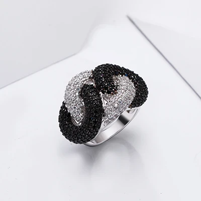 Удивительный Черный 2 тон палец кольцо micro pave струи и четкой ювелирные изделия CZ высокое качество циркония кольца - Цвет основного камня: white and black