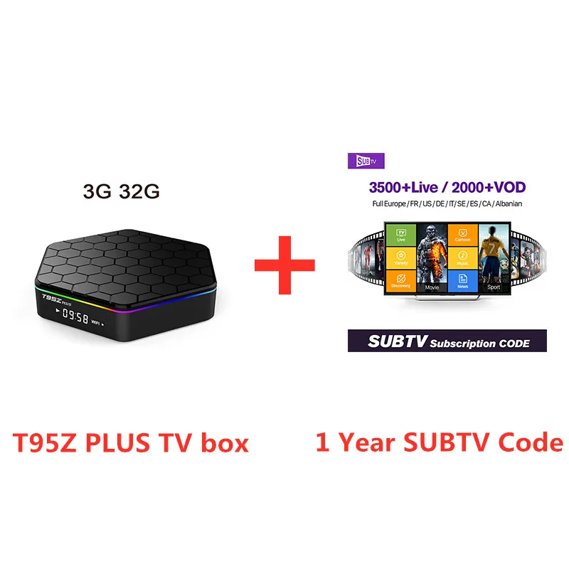 T95Z плюс Android 7,1 tv Box 2G16G 3G32G медиаплеер с 4 K HD онлайн ТВ SUB tv IUD tv QHD tv NEO ТВ код 1 год IP ТВ подписка - Цвет: 3G32G (1 Year SUBTV)