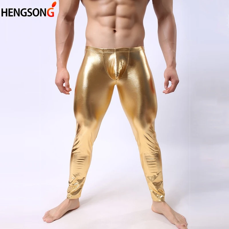 Hengsong Модные мужские спортивные брюки, тонкие карандаши, черные, искусственная кожа, мужские сексуальные леггинсы 715341