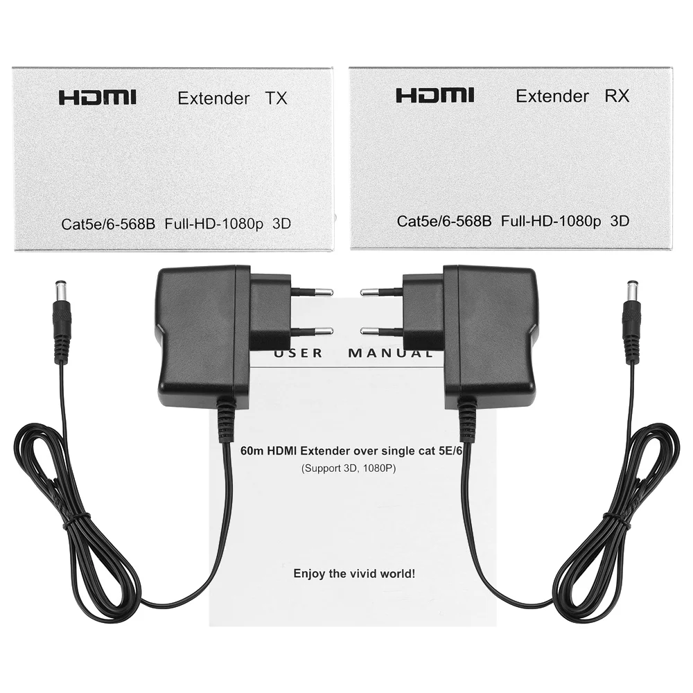 Высокое качество 60 м HDMI удлинитель передатчик приемник по CAT6 RJ45 Ethernet конвертер HDMI 3D для HDTV проектор DVD с коробкой