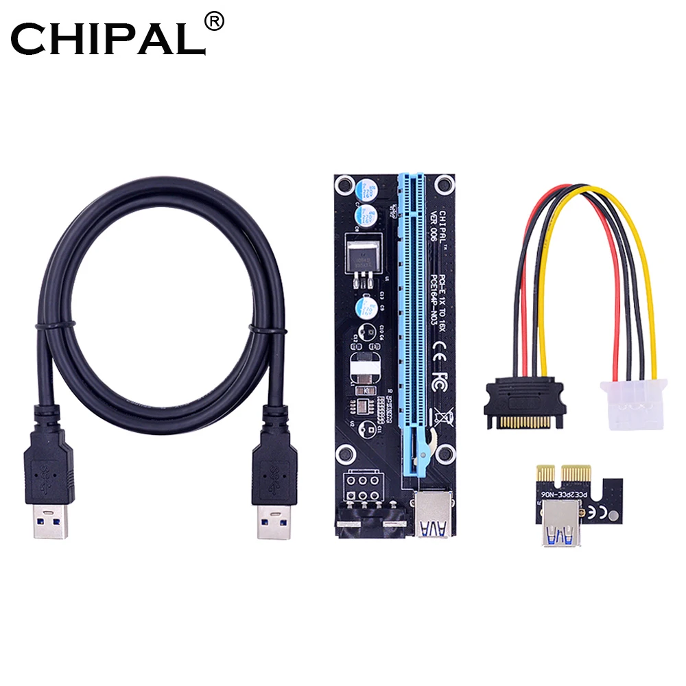CHIPAL VER006 100 см PCI E Райзер карта Express PCIe 1X 16X Удлинительный адаптер USB 3 0 кабель SATA 4