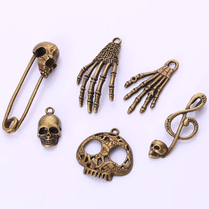 Антикварная латунная металлическая подвеска в форме черепа для