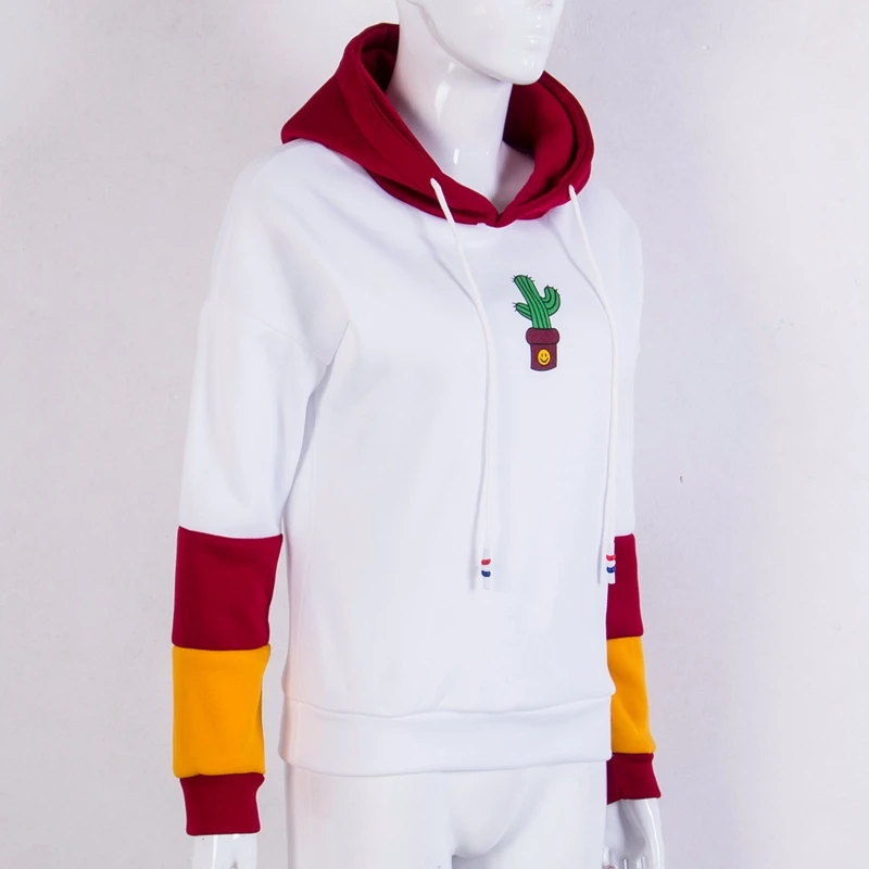 Новинка 2017 Повседневная Женская толстовка кактус джемпер пуловер с капюшоном