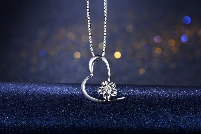 ZOCAI СЕРДЦЕ ОТРАЖЕНИЕ 18 К White Gold 0.03 ct CERTIFIED H/SI Алмазный кулон с 925 Серебряная цепочка Цепочки и ожерелья d00006