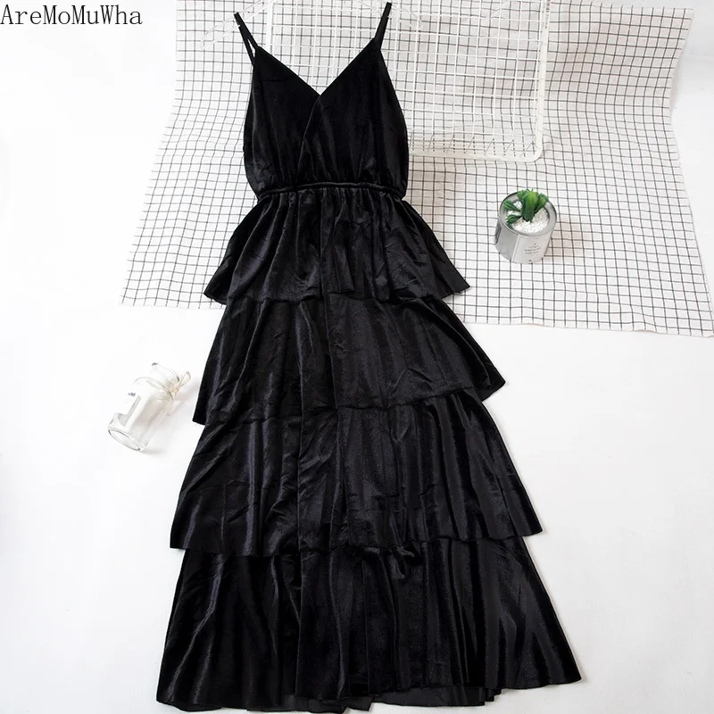 Элегантное женское платье AreMoMuWha новинка осень зима длинное тонкое бархатное на