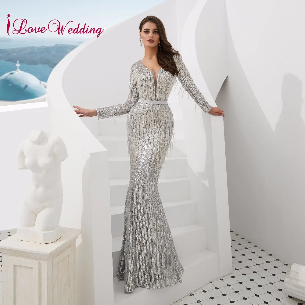 ILoveWedding элегантный v-образный вырез одежда с длинным рукавом официальное платье