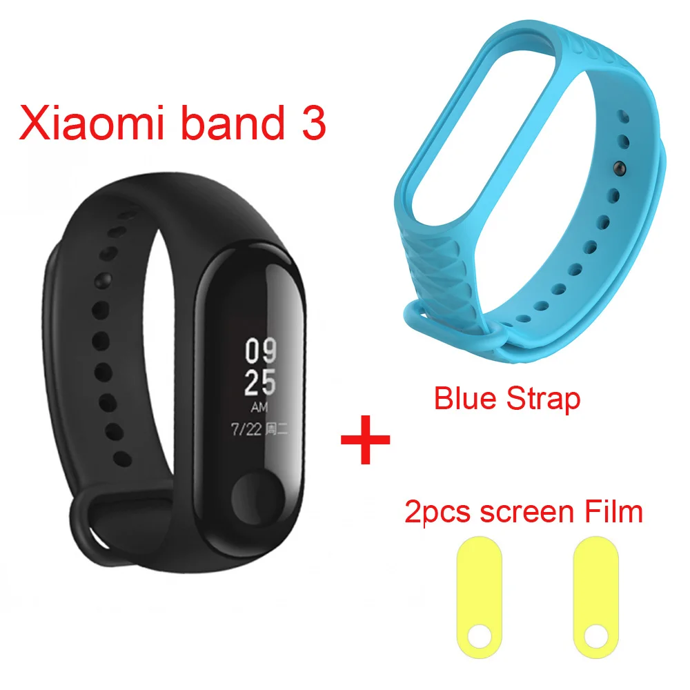 add bule strap Xiaomi mi Band 3 Смарт фитнес-трекер для измерения сердечного ритма шагомер Xiaomi mi Band 3 браслет с OLED Xiao mi Band 3 - Цвет: add bule strap