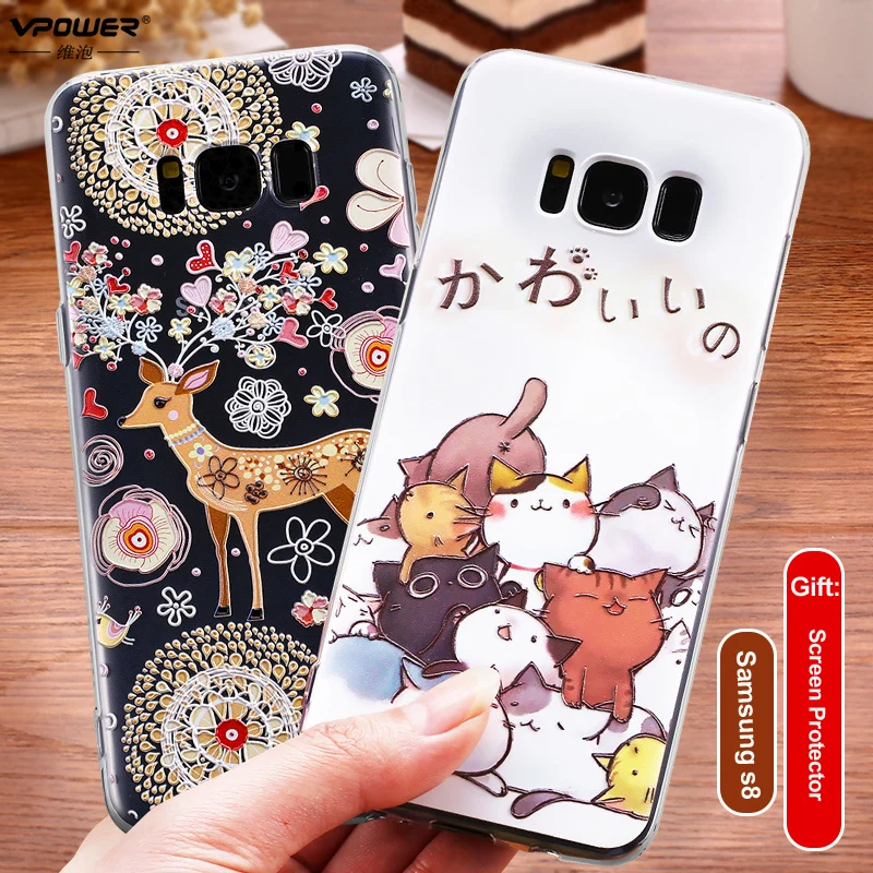 

Чехол для Samsung Galaxy S8 Plus, милый чехол из ТПУ с объемным рельефным рисунком, Модный чехол для девочек, мягкие силиконовые защитные чехлы для ...