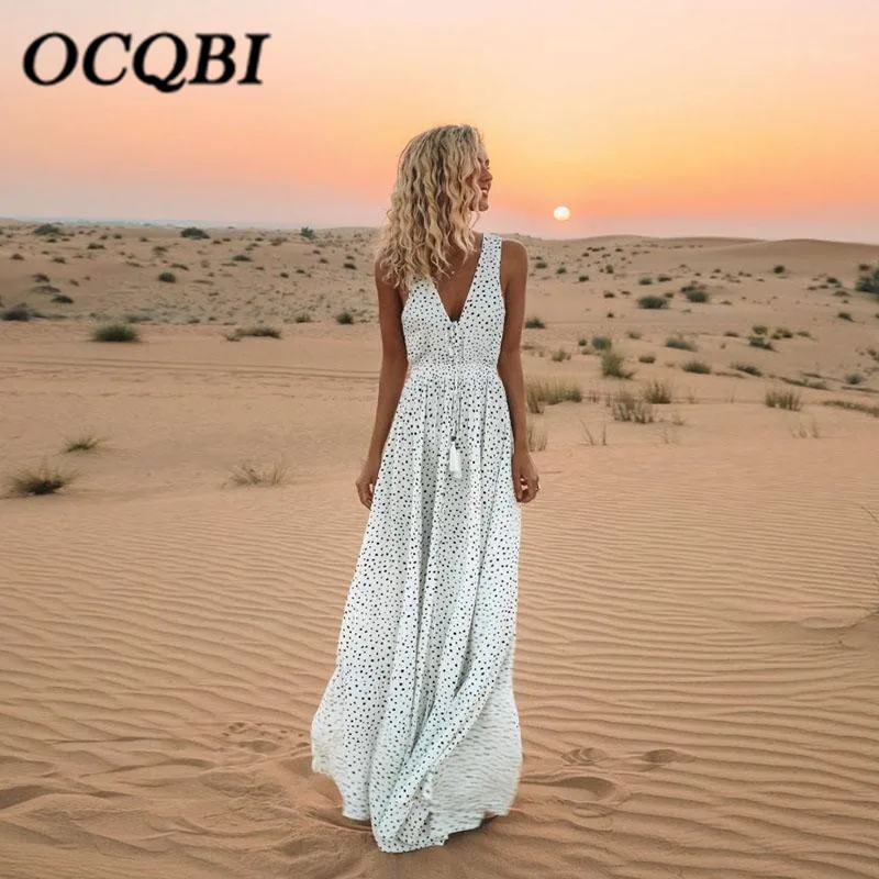 2019 пикантное пляжное повседневное платье в горошек без рукавов с V-образным
