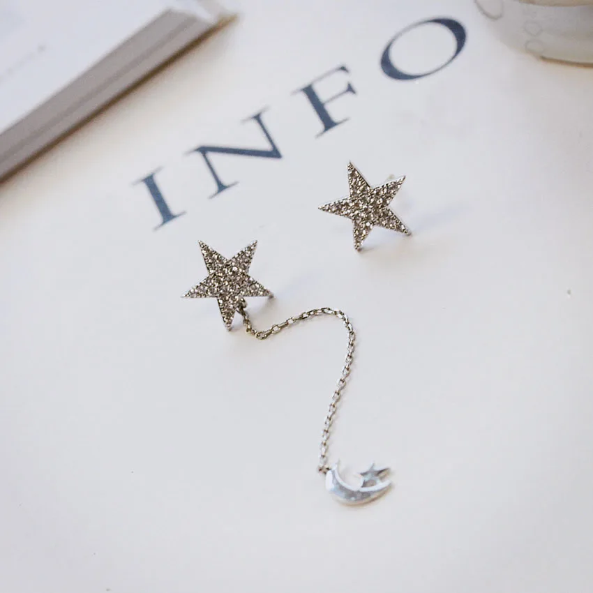 

Fashion asymmetric AAA CZ Stone Pave Setting Star Long Dangle Earrings Women Party Jewelry White Gold Color