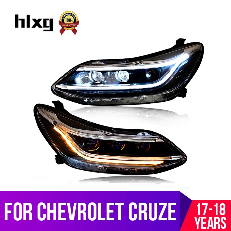 Hlxg 2 шт. автомобильный Стайлинг для Chevrolet Cruze светодиодные фары сборки 2017 2018
