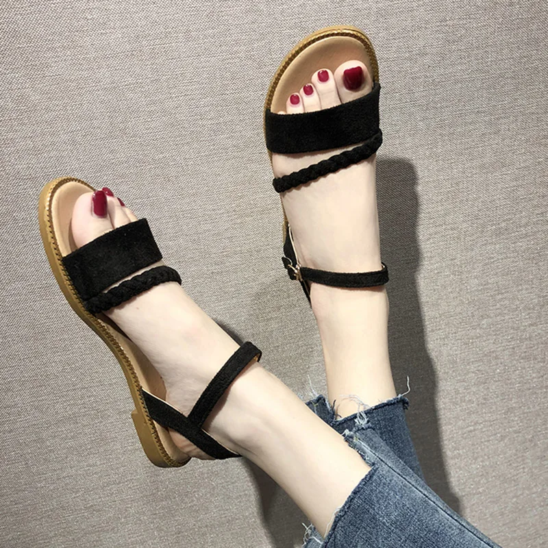 Сандалии женские с ремешком на щиколотке плоская подошва Повседневная летняя