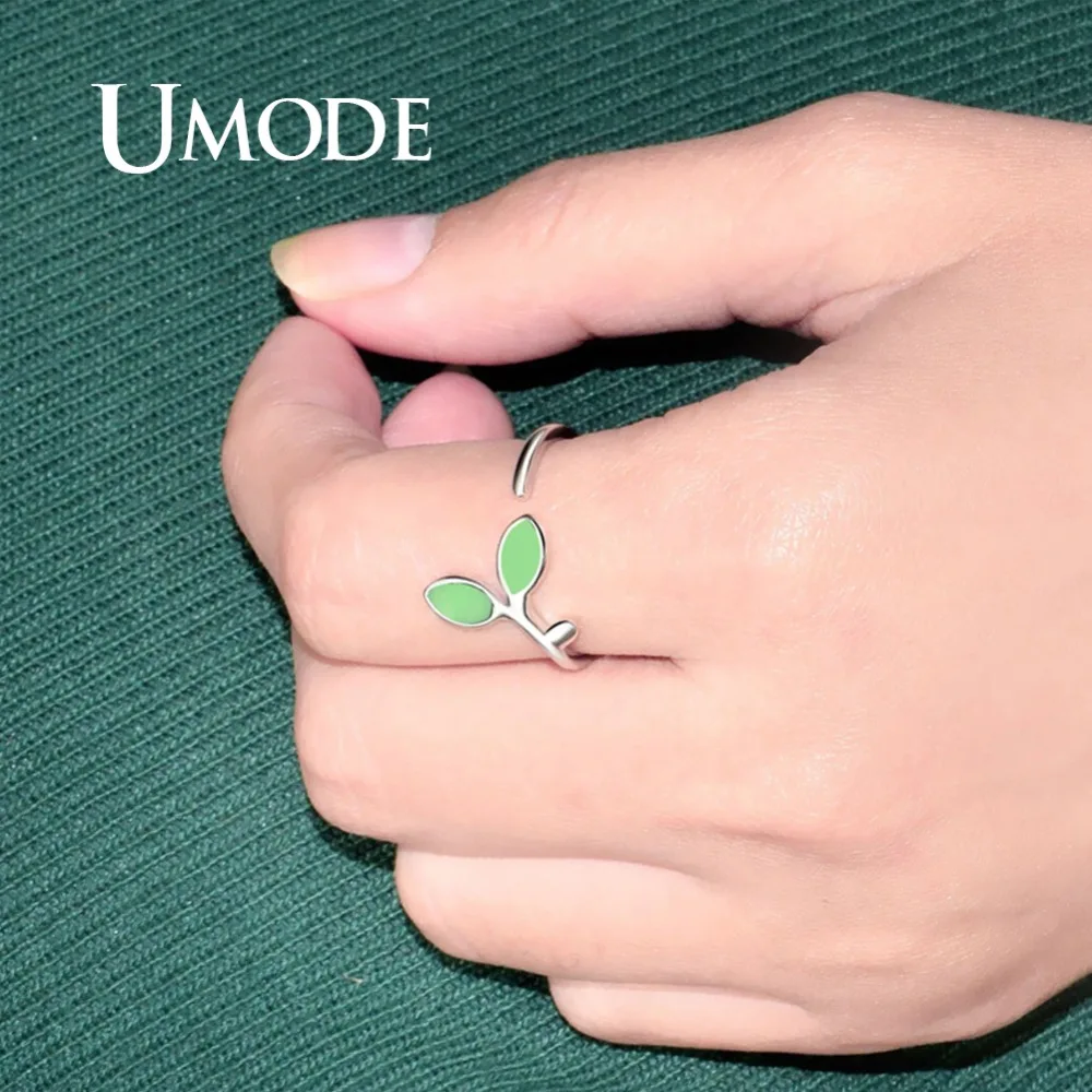 Женские серьги гвоздики с зелеными листьями UMODE открытым кольцом из белого
