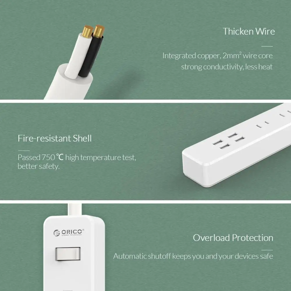 ORICO power Strip 3 AC 2 usb порты Stekker JP вилки удлинитель разъемы Multiprise USB