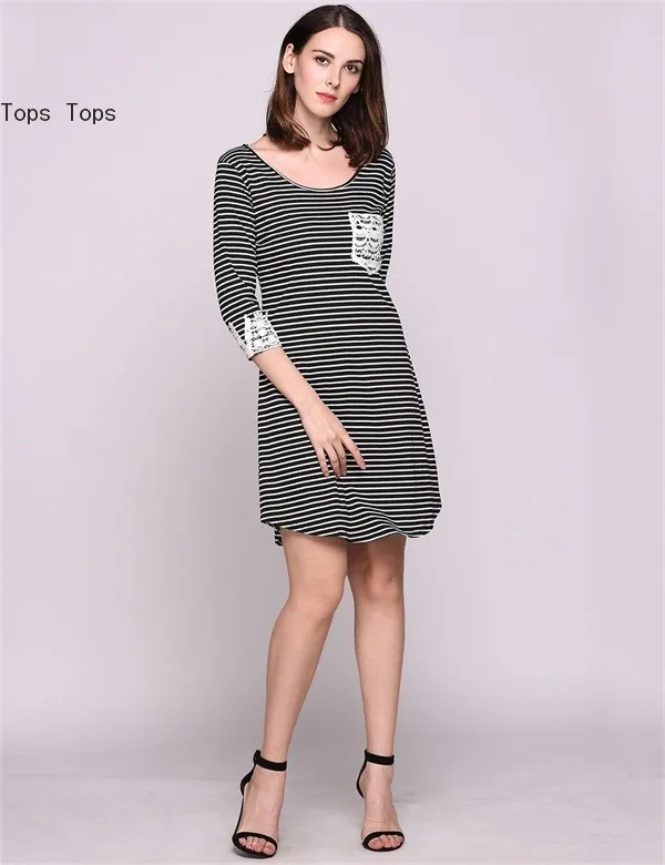 FANALA Женские Летние Dress 2017 Пляж Платья Кружева Лоскутная 3/4 Рукав О-Образным