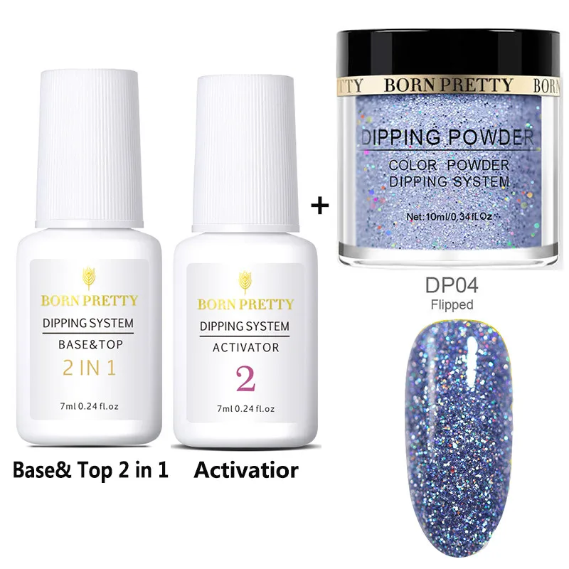 Holographic Set 4 BORN PRETTY погружение ногтей порошок Набор база и Топ 2 в 1 гель голографический натуральный сухой активатор градиент французский без лампы лечения - Цвет: Holographic Set 4