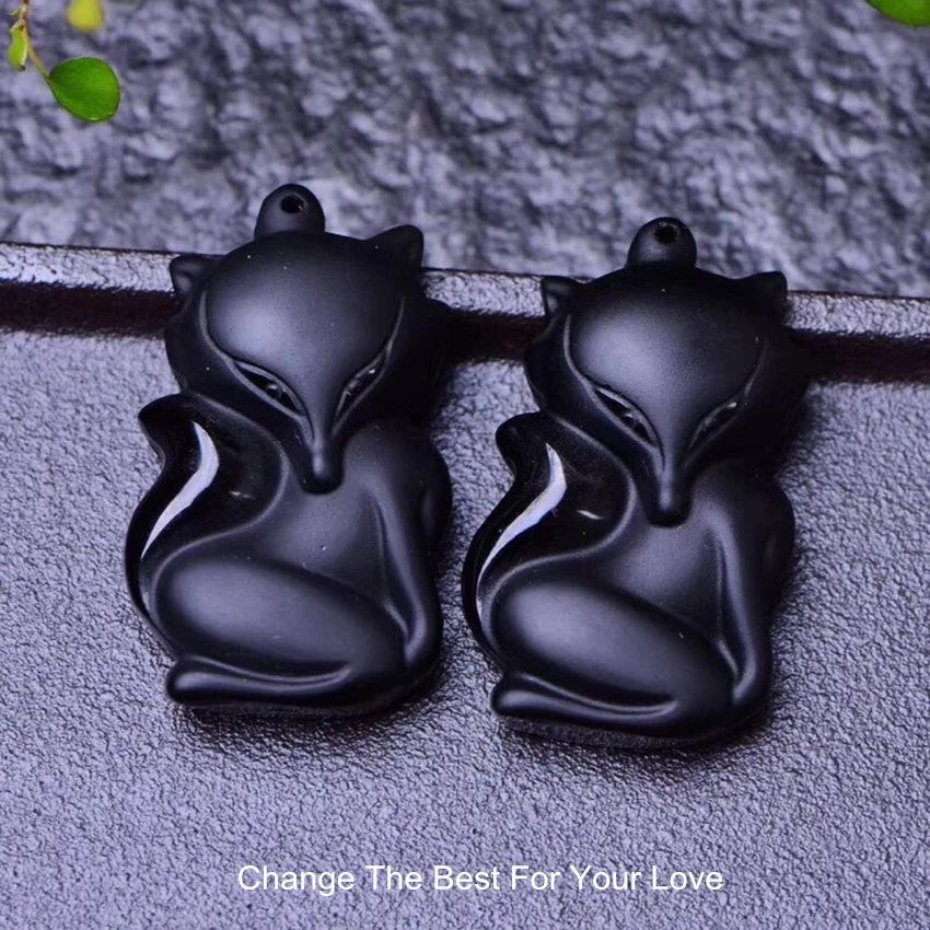 Женское Ожерелье с лисой и черным обсидианом ожерелье натуральным