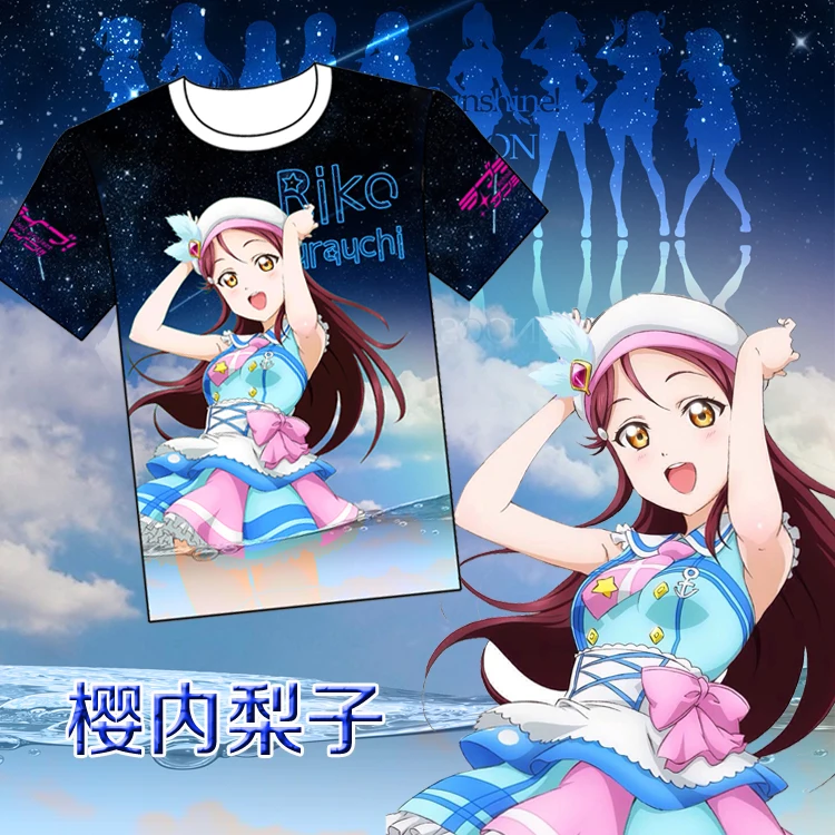 Love Live! Sunshine! Aqours T-shirts Anime Takami Chika Sakurauchi Riko kanan Matsuura Kurosawa Dia Cosplay Short Sleeve Tees | Мужская