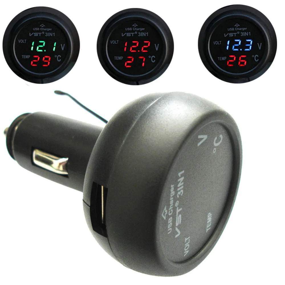 3 в 1 двойной СВЕТОДИОДНЫЙ Вольтметр термометр тестер напряжения 12 24